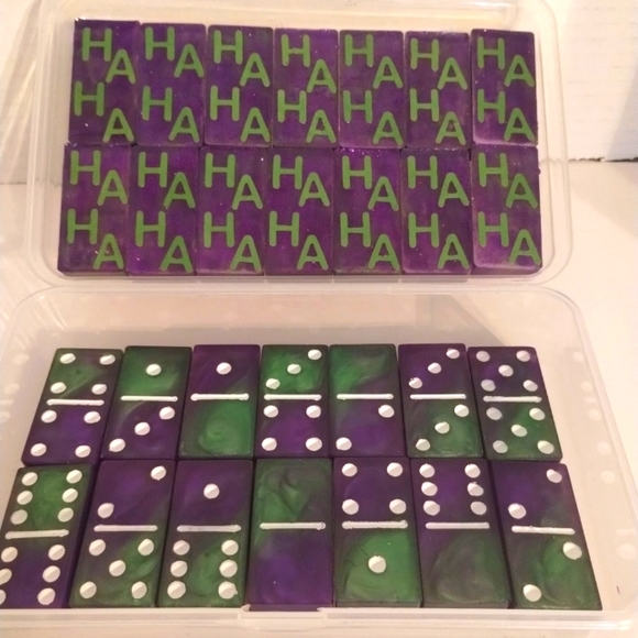 Joker inspired custom made dominoes with box and green crown royal bag - Picture 3 of 5